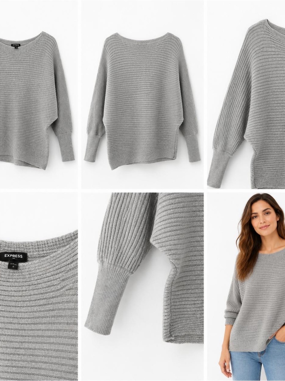 Express Light Gray Ribbed Crewneck Pullover - Picture 2 of 7
